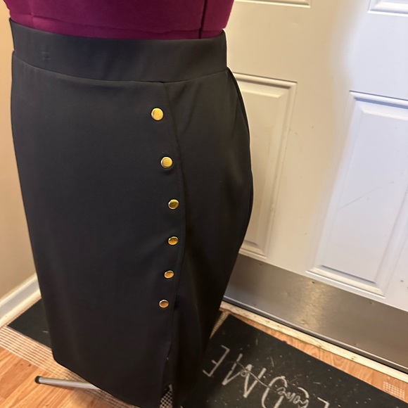 Ashley Stewart Black Pencil Skirt with Gold Buttons - Picture 2 of 5
